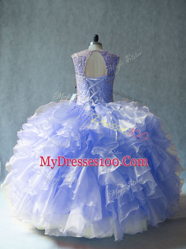 Modest Floor Length Ball Gowns Sleeveless Lavender 15 Quinceanera Dress Lace Up