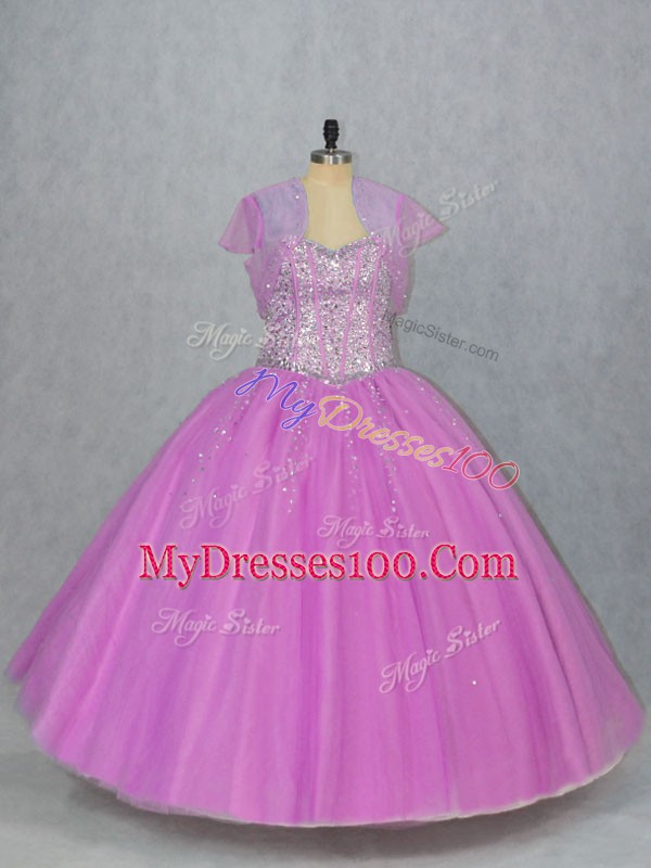 Lilac Sweet 16 Dress Sweet 16 and Quinceanera with Beading Sweetheart Sleeveless Lace Up