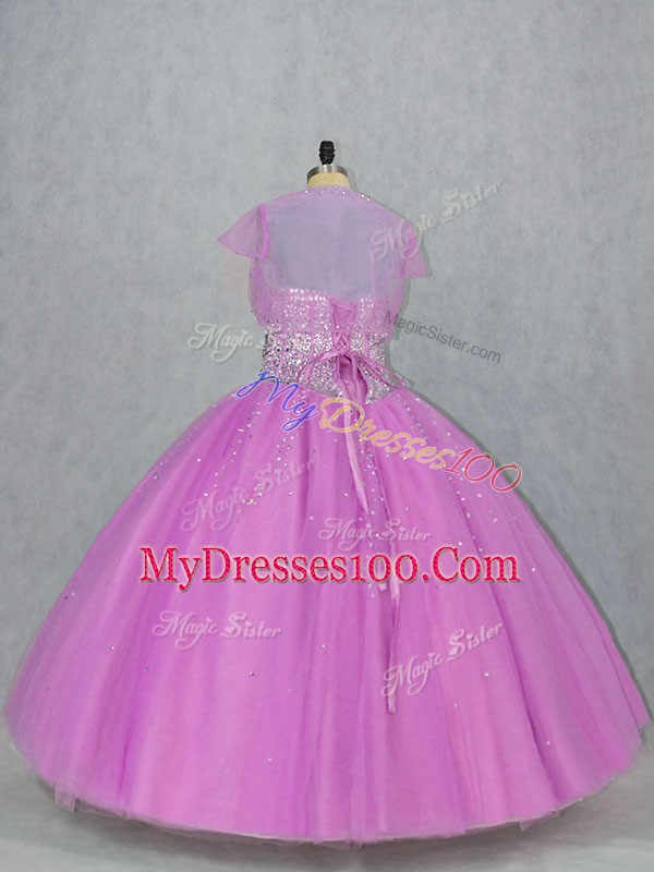 Lilac Sweet 16 Dress Sweet 16 and Quinceanera with Beading Sweetheart Sleeveless Lace Up