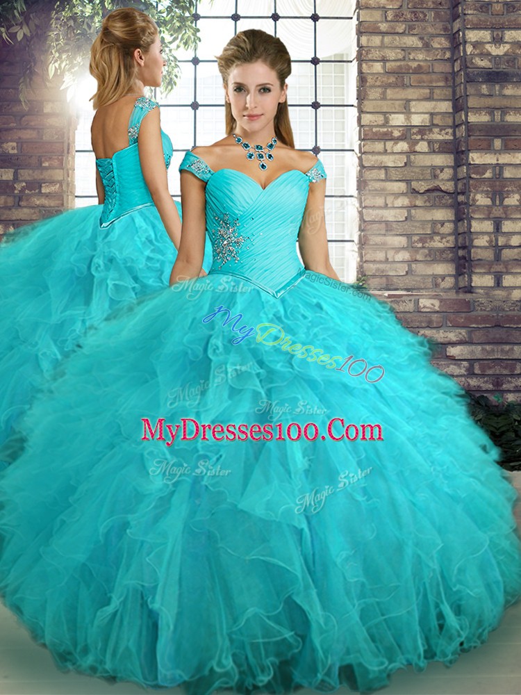 Sleeveless Beading and Ruffles Lace Up Sweet 16 Dresses