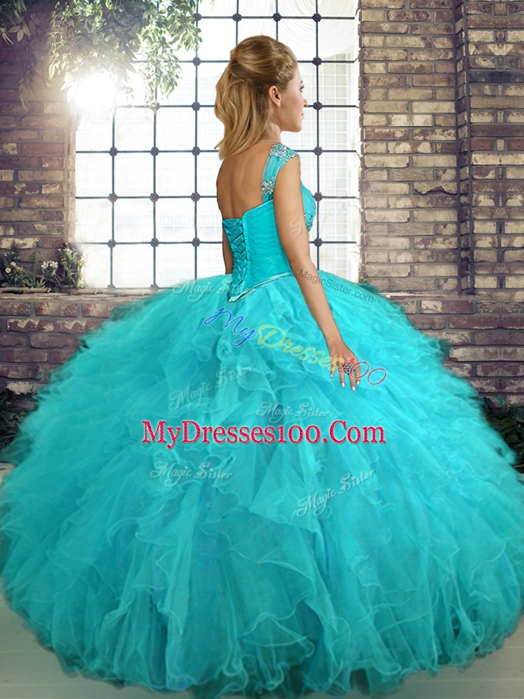 Sleeveless Beading and Ruffles Lace Up Sweet 16 Dresses