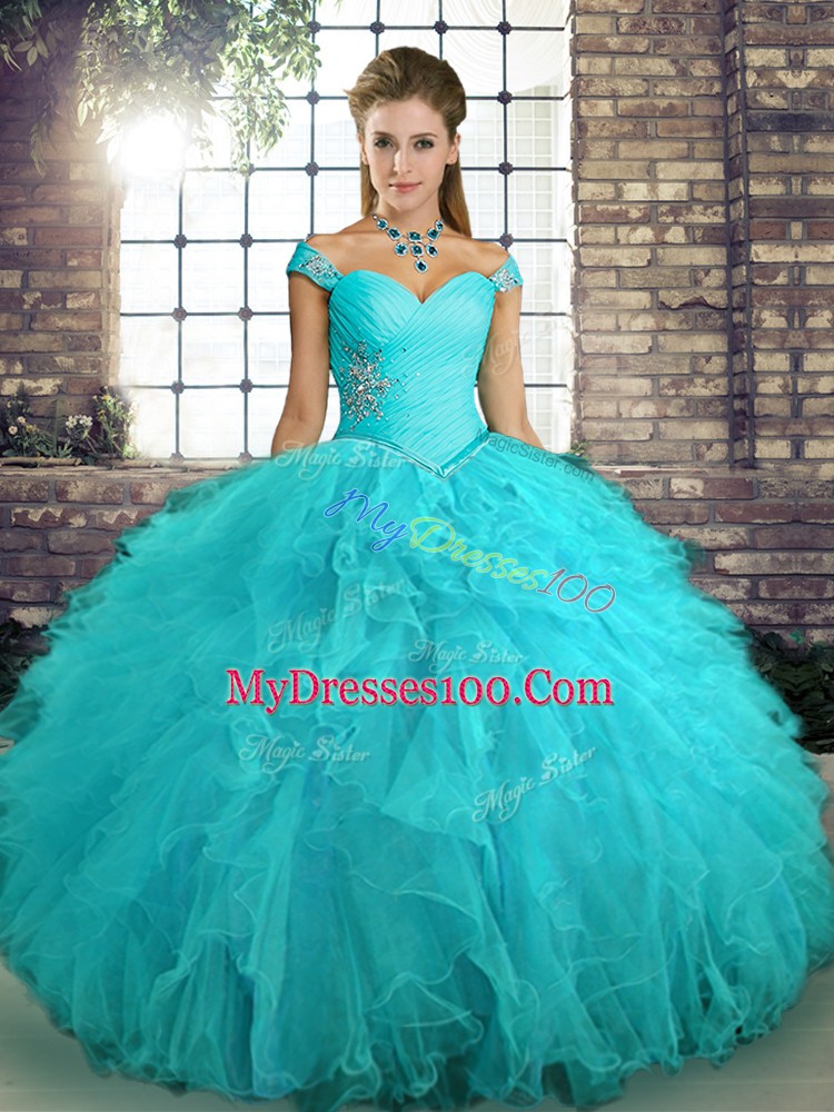 Sleeveless Beading and Ruffles Lace Up Sweet 16 Dresses