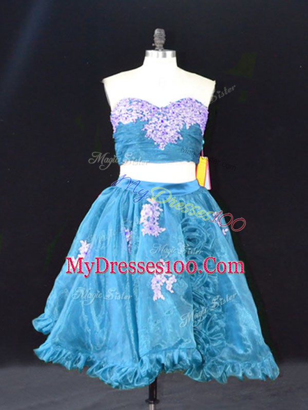 Fantastic Teal Sleeveless Organza Zipper Prom Party Dress for Prom and Party