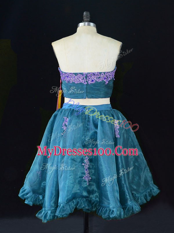 Fantastic Teal Sleeveless Organza Zipper Prom Party Dress for Prom and Party