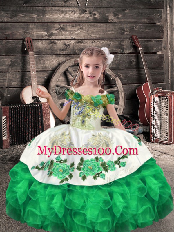 Excellent Off The Shoulder Sleeveless Lace Up Little Girls Pageant Dress Wholesale Green Organza