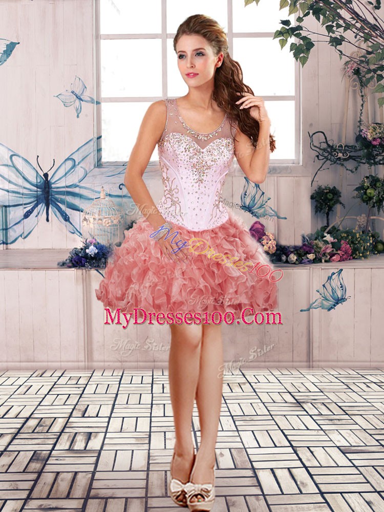 Great Floor Length Three Pieces Sleeveless Watermelon Red Ball Gown Prom Dress Clasp Handle
