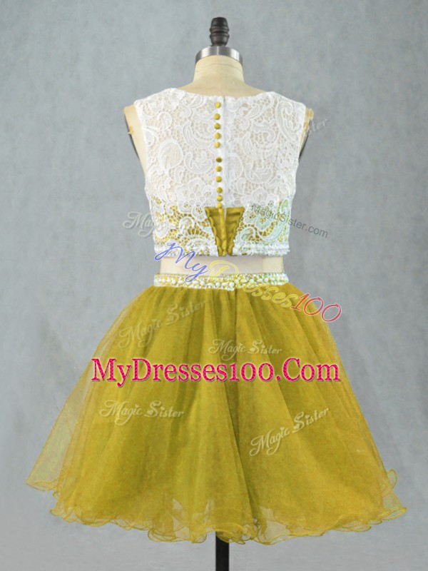 Graceful Two Pieces Olive Green Scoop Organza Sleeveless Mini Length Zipper