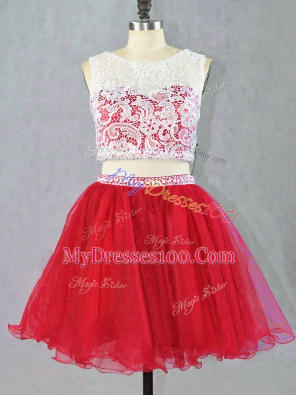 Organza Sleeveless Mini Length Prom Dresses and Lace and Appliques