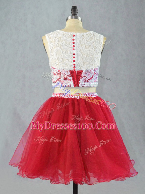 Organza Sleeveless Mini Length Prom Dresses and Lace and Appliques