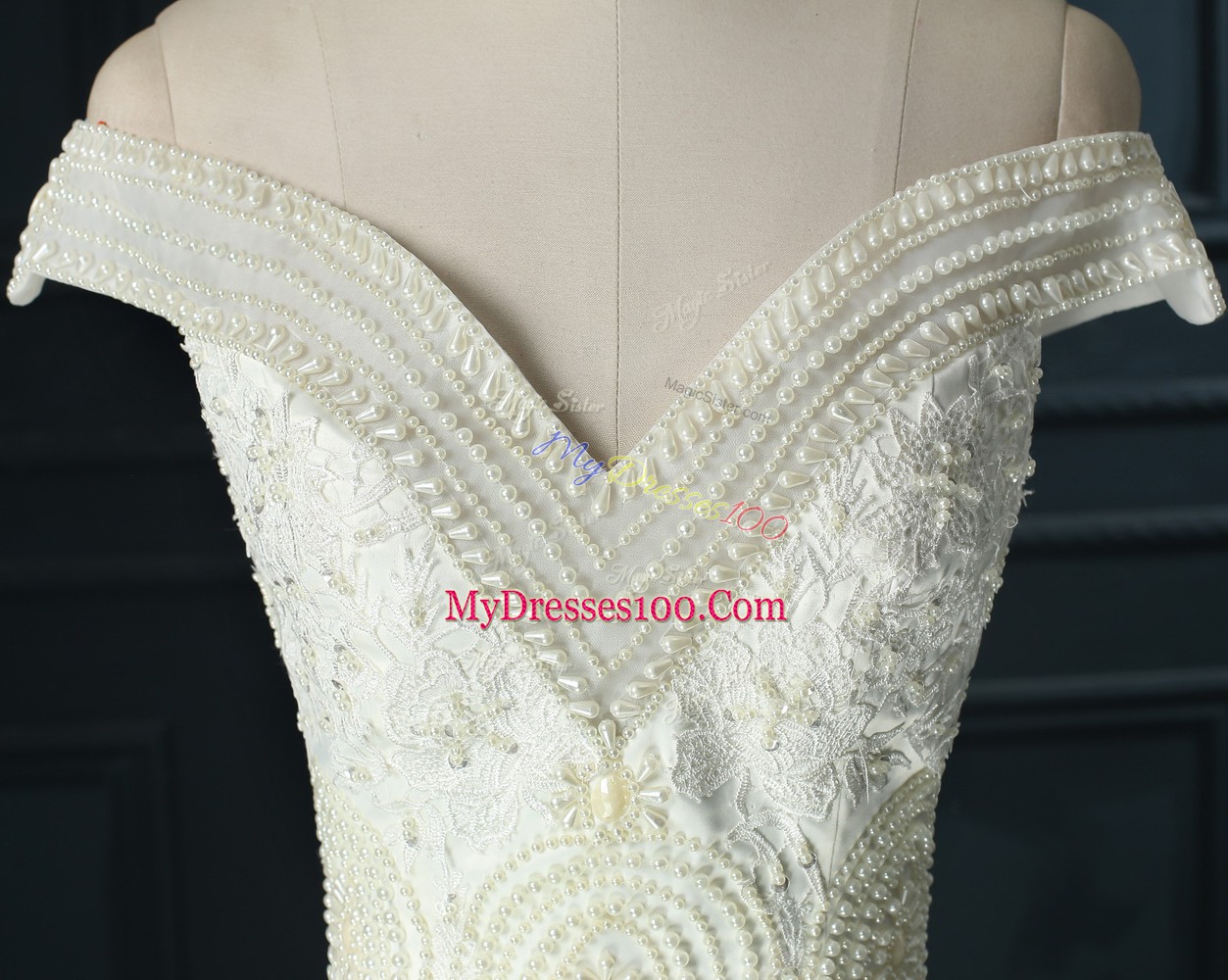 Court Train Mermaid Wedding Gown White Off The Shoulder Organza Sleeveless Zipper