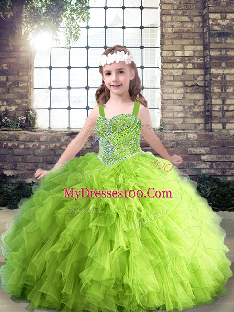Lovely Lace Up Straps Beading and Ruffles Kids Formal Wear Tulle Sleeveless