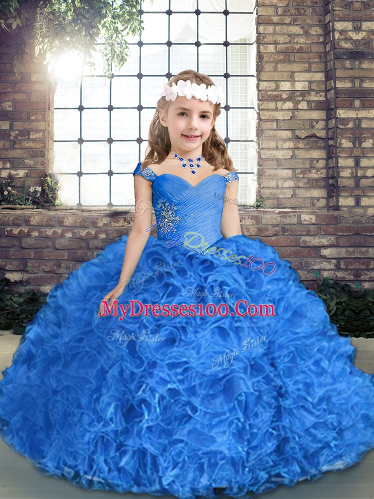 Sleeveless Beading and Ruching Lace Up Kids Pageant Dress