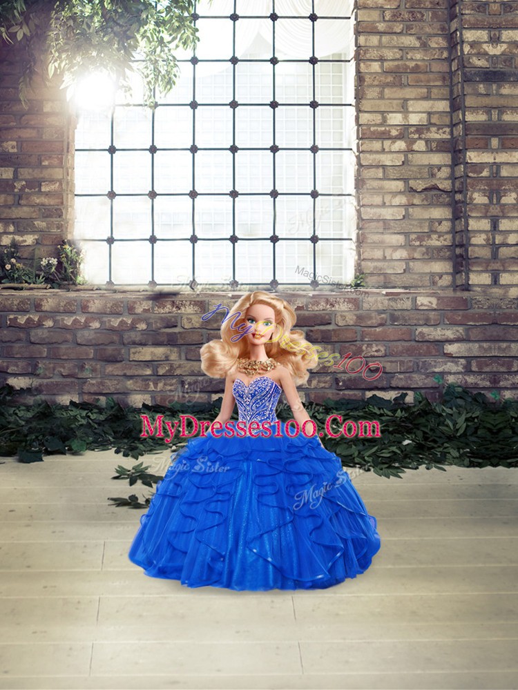 Royal Blue Sweetheart Lace Up Beading and Ruffles Quinceanera Gowns Sleeveless