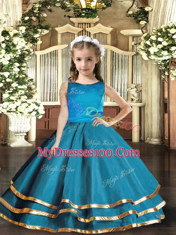 Teal Sleeveless Organza Lace Up Little Girls Pageant Dress Wholesale for Party and Wedding Party