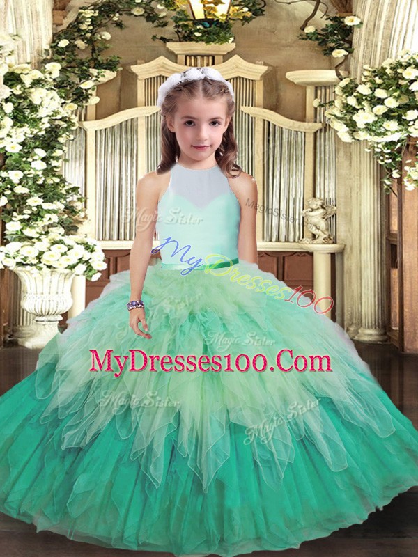 Multi-color Tulle Backless Glitz Pageant Dress Sleeveless Floor Length Ruffles