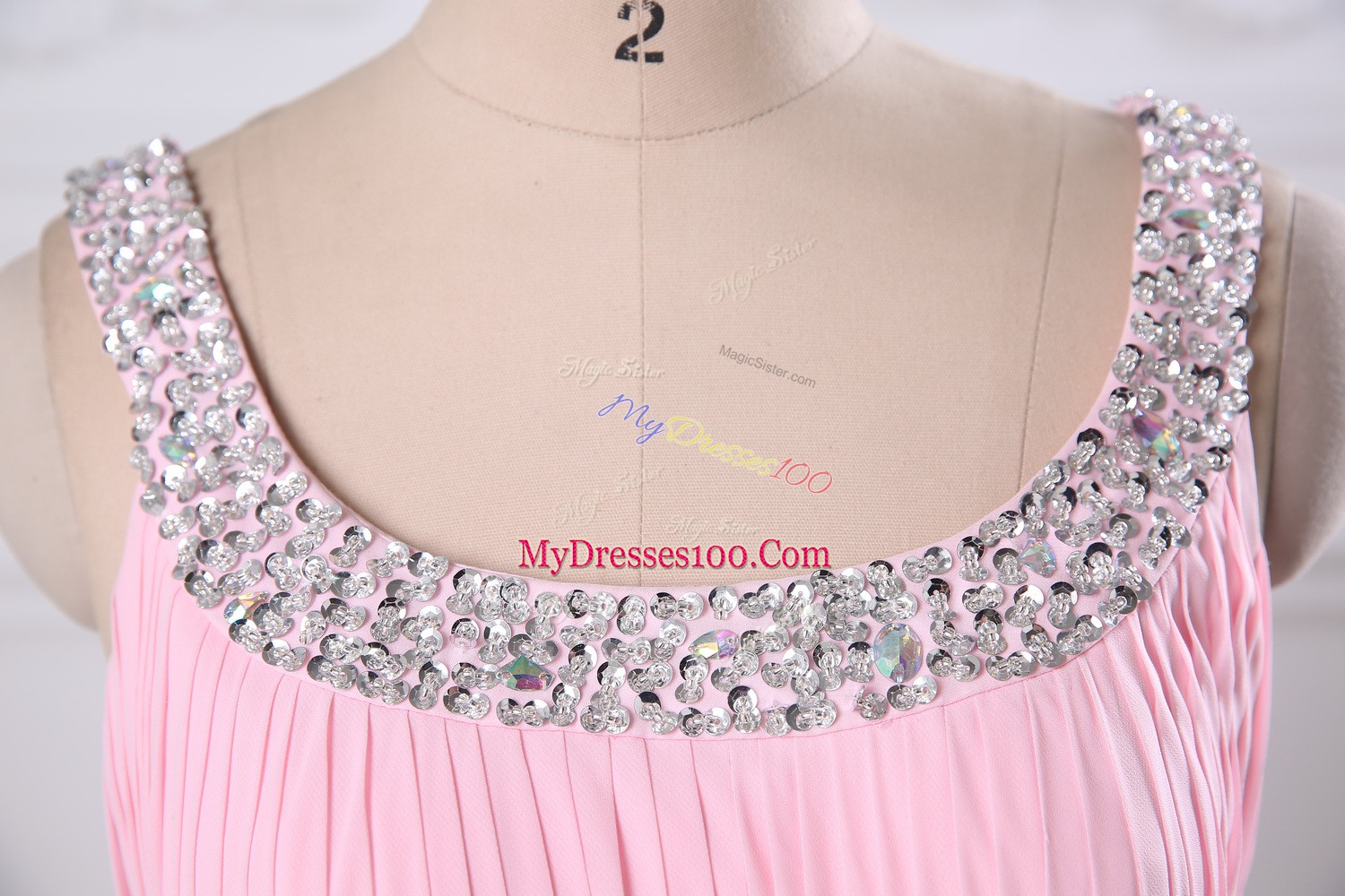 High Quality Baby Pink Scoop Side Zipper Beading and Ruching Prom Dress Sleeveless