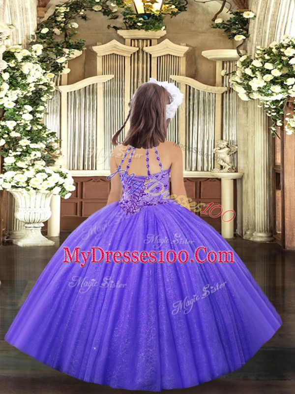 Baby Blue Pageant Gowns For Girls Party and Wedding Party with Beading Halter Top Sleeveless Lace Up
