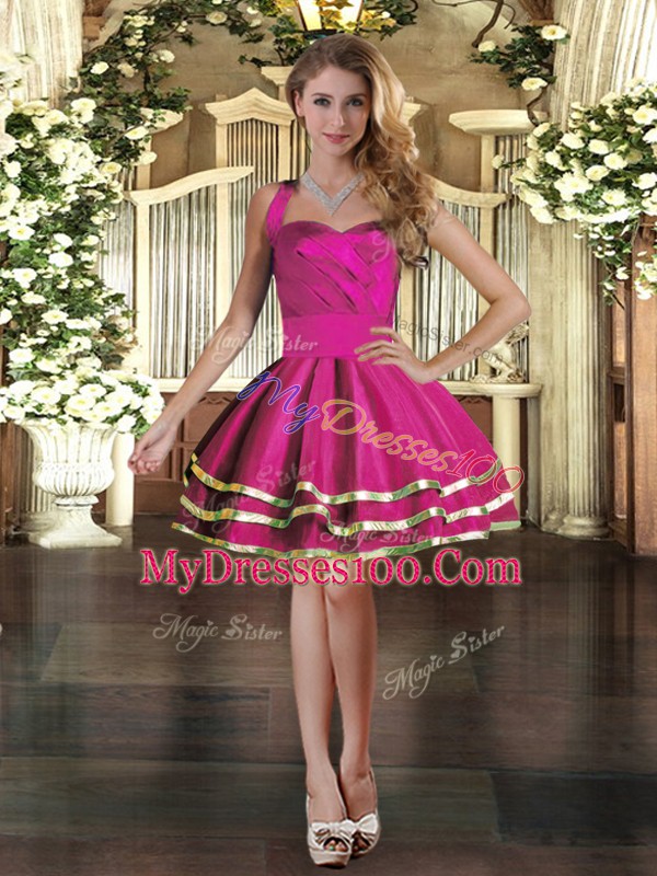 Mini Length Fuchsia Prom Dress Strapless Sleeveless Lace Up
