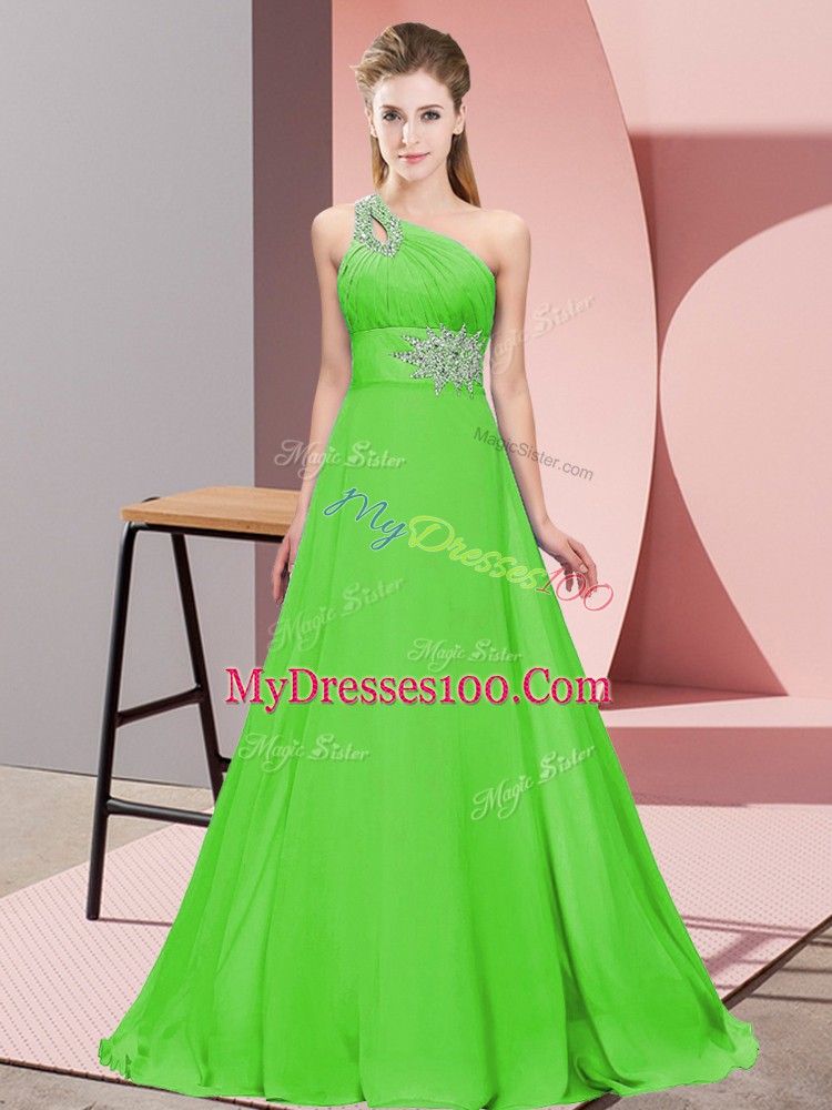 Noble One Shoulder Sleeveless Brush Train Lace Up Chiffon
