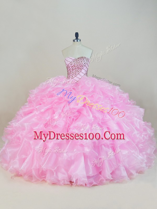 Sleeveless Beading and Ruffles Lace Up Ball Gown Prom Dress