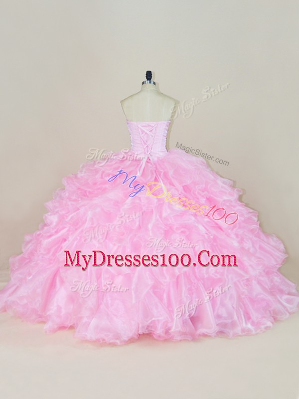 Sleeveless Beading and Ruffles Lace Up Ball Gown Prom Dress