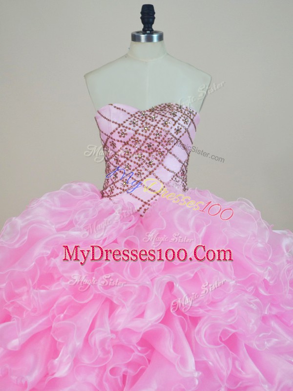 Sleeveless Beading and Ruffles Lace Up Ball Gown Prom Dress