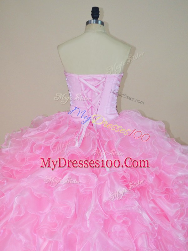 Sleeveless Beading and Ruffles Lace Up Ball Gown Prom Dress