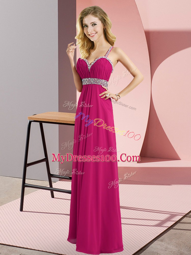 Lovely Fuchsia Straps Criss Cross Beading Sleeveless