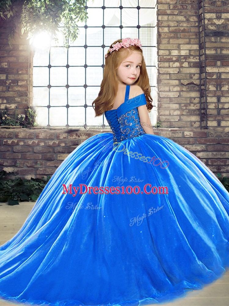 Fuchsia Pageant Dress Straps Sleeveless Brush Train Lace Up