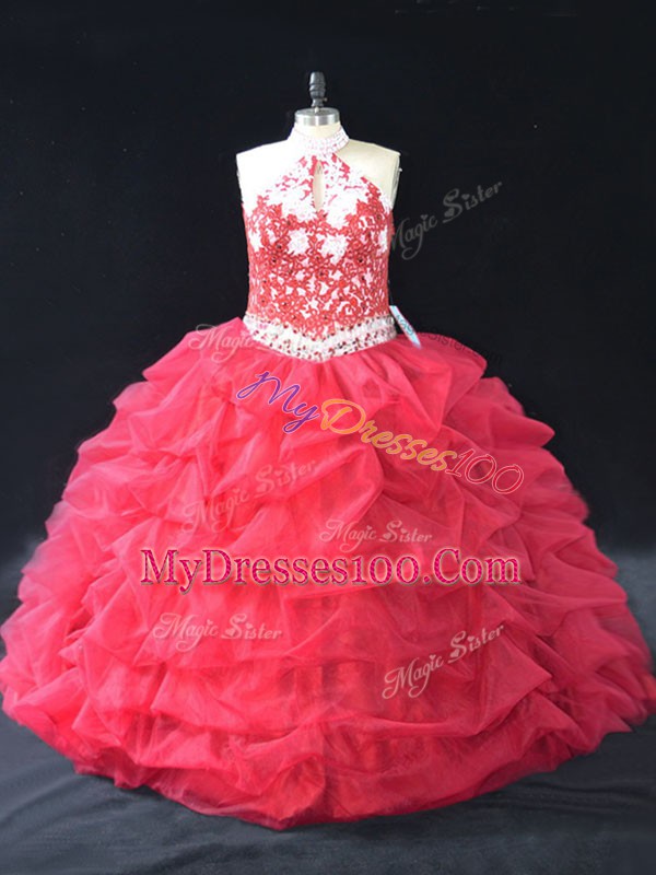 Cute Floor Length Ball Gowns Sleeveless Red Sweet 16 Dress Backless