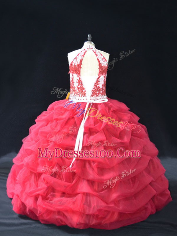 Cute Floor Length Ball Gowns Sleeveless Red Sweet 16 Dress Backless