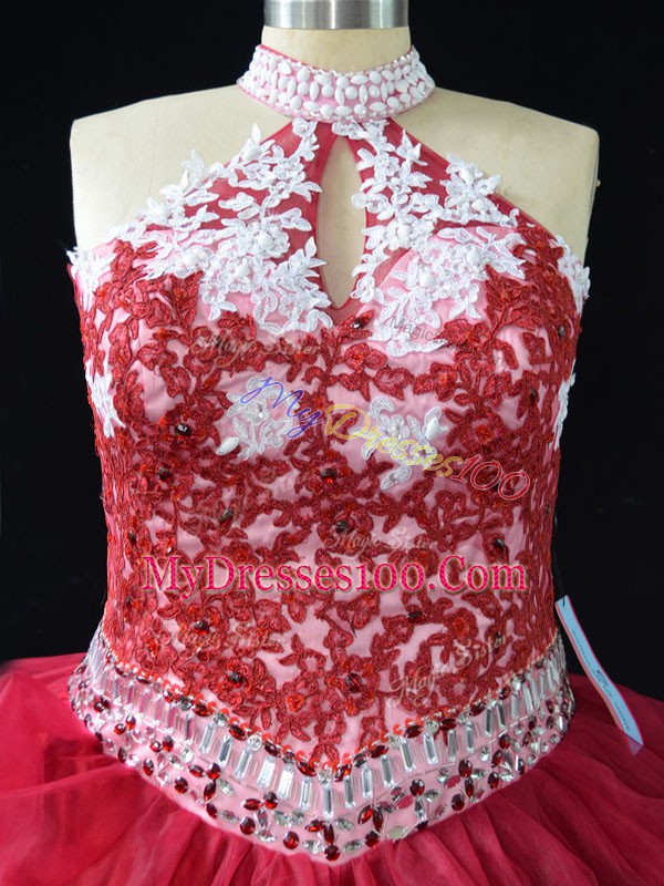 Cute Floor Length Ball Gowns Sleeveless Red Sweet 16 Dress Backless