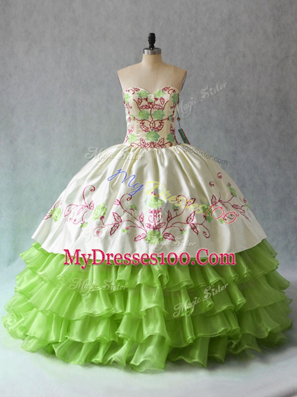 Floor Length Green Sweet 16 Quinceanera Dress Organza Sleeveless Ruffled Layers