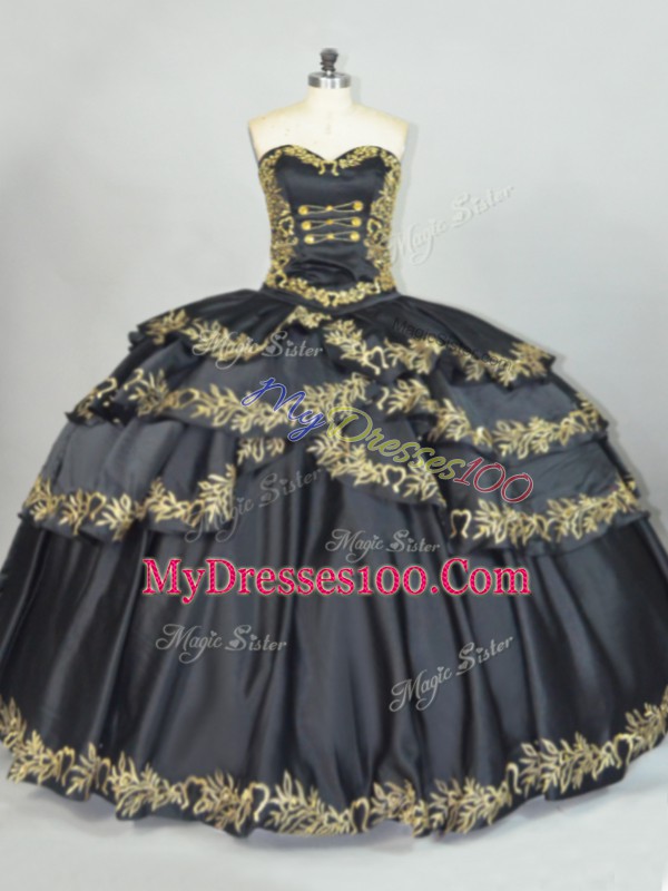 Fine Black Lace Up Ball Gown Prom Dress Embroidery Sleeveless Floor Length