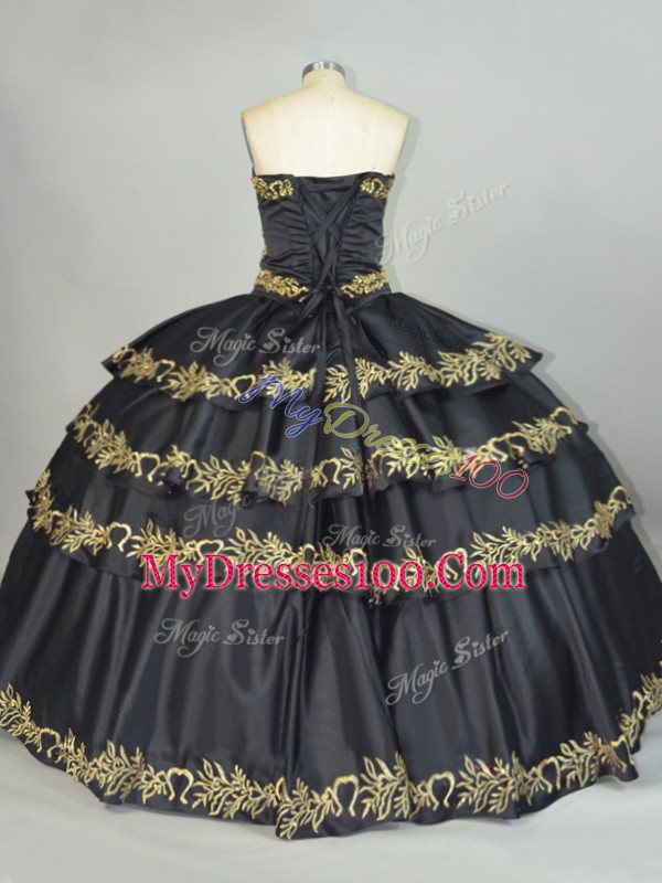 Fine Black Lace Up Ball Gown Prom Dress Embroidery Sleeveless Floor Length