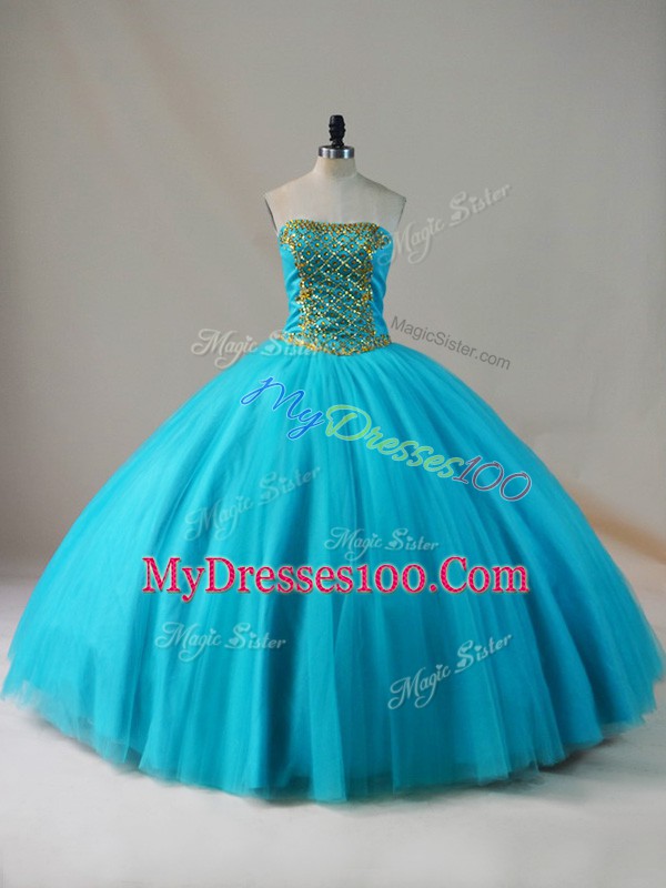 Tulle Sleeveless Floor Length Quinceanera Gown and Beading