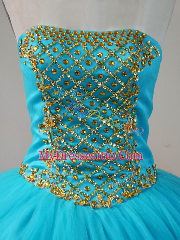 Tulle Sleeveless Floor Length Quinceanera Gown and Beading