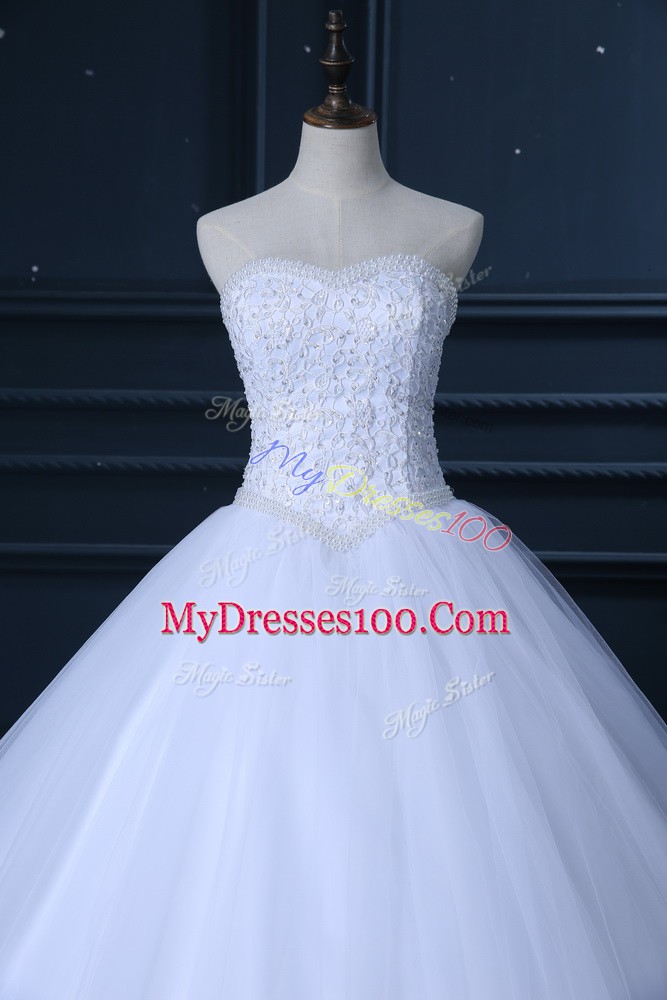 Sleeveless Lace Up Floor Length Beading and Lace Wedding Dress