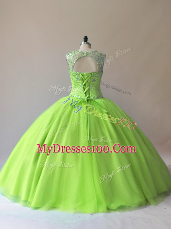 Scoop Neckline Beading Quinceanera Gowns Sleeveless Lace Up