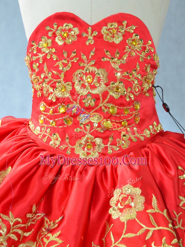 Red Sleeveless Floor Length Embroidery and Ruffled Layers Lace Up Child Pageant Dress