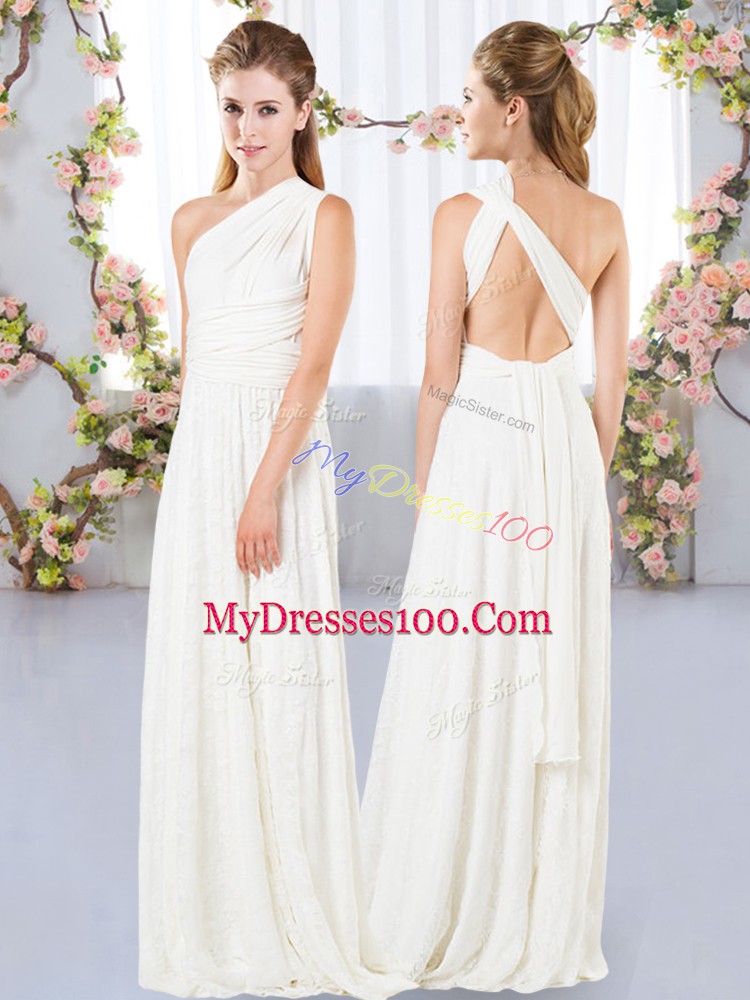 White Criss Cross Dama Dress Lace Sleeveless Floor Length