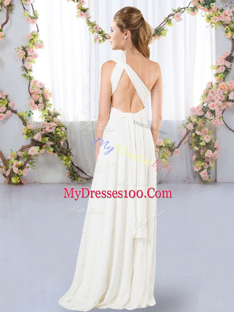 White Criss Cross Dama Dress Lace Sleeveless Floor Length