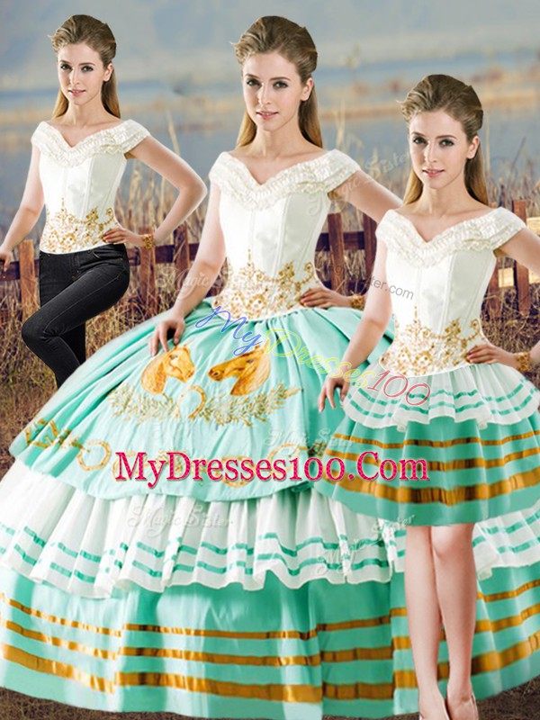 Floor Length Apple Green Sweet 16 Quinceanera Dress V-neck Sleeveless Lace Up