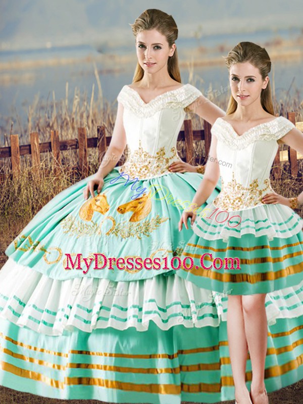 Floor Length Apple Green Sweet 16 Quinceanera Dress V-neck Sleeveless Lace Up