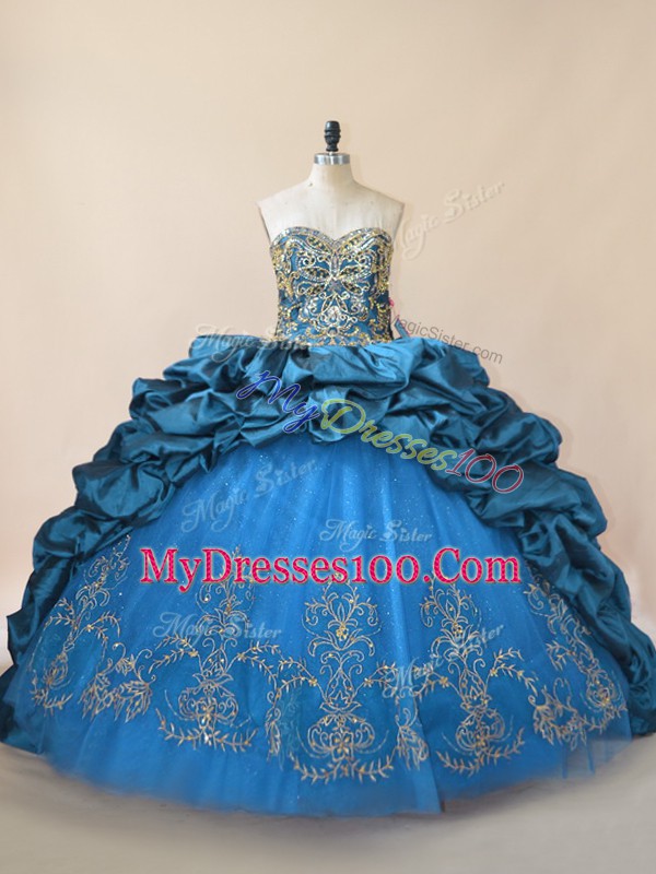 High Class Blue Sleeveless Beading and Pick Ups Lace Up Sweet 16 Dress