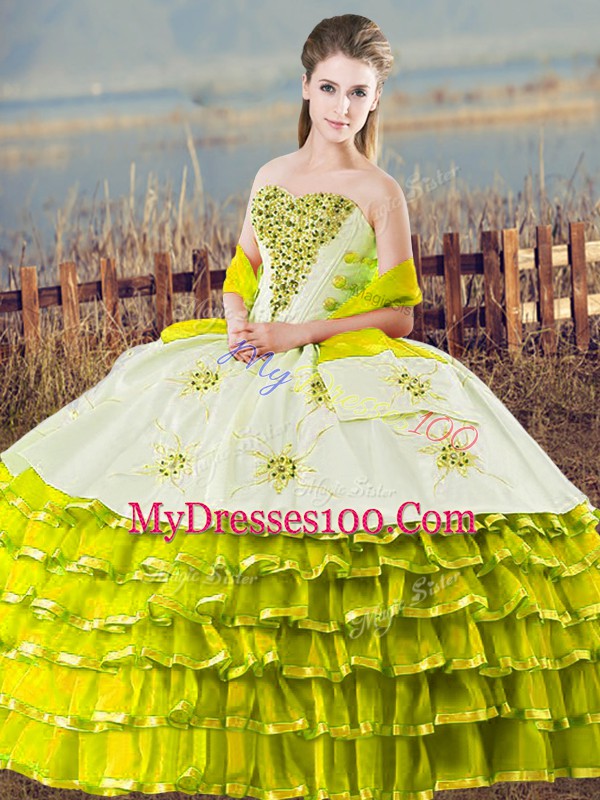 Olive Green Sleeveless Beading and Ruffled Layers Floor Length 15th Birthday Dress