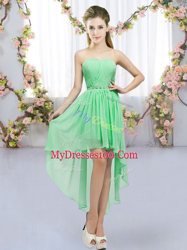 Superior Sleeveless Lace Up High Low Beading Dama Dress