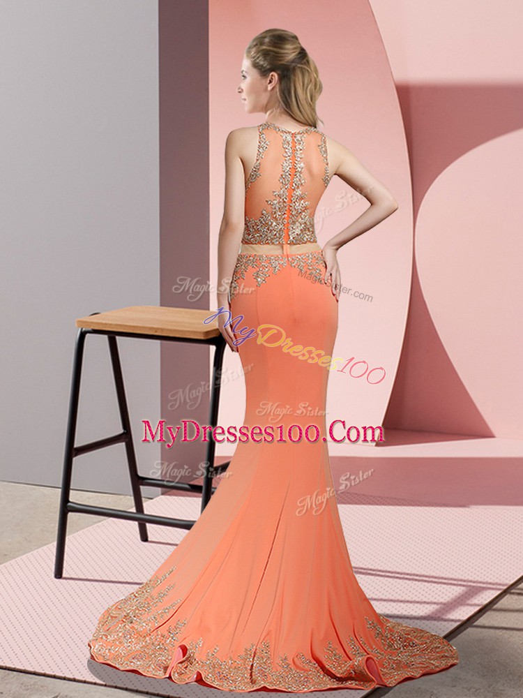 High Class Apple Green Sleeveless Satin Sweep Train Zipper Dress for Prom for Prom and Party