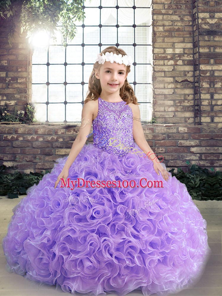 Scoop Sleeveless Fabric With Rolling Flowers Little Girls Pageant Dress Beading and Ruching Lace Up