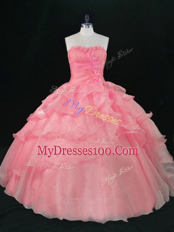 Enchanting Floor Length Watermelon Red 15 Quinceanera Dress Sweetheart Sleeveless Lace Up